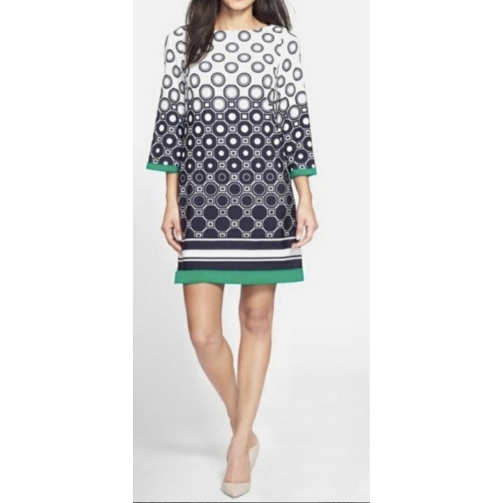 Eliza J Women Dress 3/4‎ Sleeve Shift Knee Length Plus Size 22W Geometric Preppy